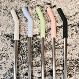 (Set of 5) Stainless Steel Straws with Silicone Cover (Set of 5) Stainless Steel Straws with Silicone Cover