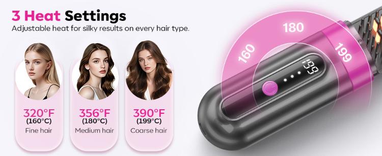 Flat Iron Cordless Hot Brush 2-in-1 Straightening & Curling 200Million Negative Ions 360° Heating Safe Mode Ceramic Coating Portable Travel-Friendly  Plancha de Cabello