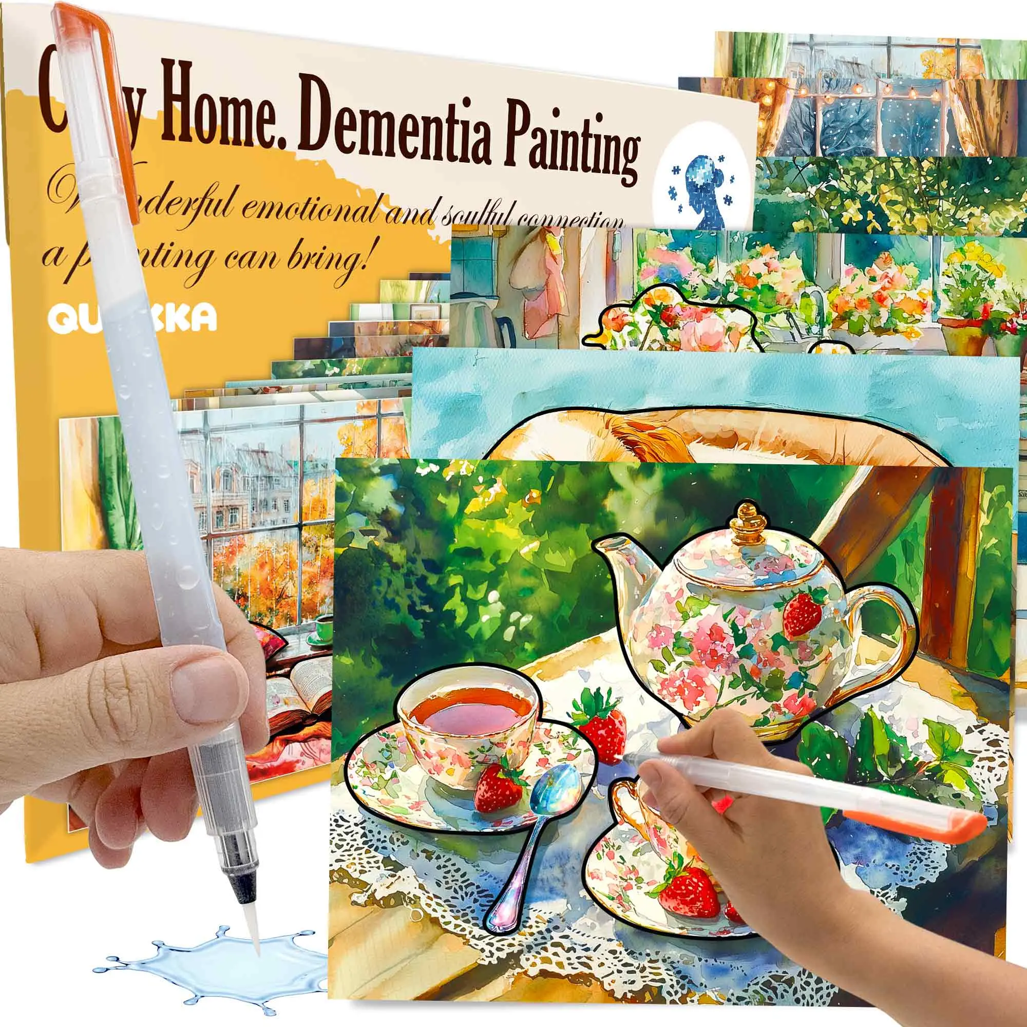 QUOKKA Water Painting Dementia Activities for Seniors – Cozy Home Edition – Alzheimers Products for Elderly