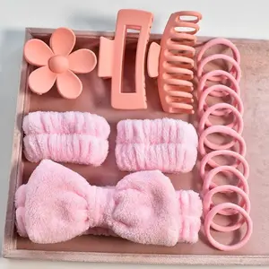 【16pcs】Women's Headband and Wrist Shampoo Band Set, Makeup Headband with Bow Ja and Wrist Strap for Wash and Hair Tie - Great for Baths!