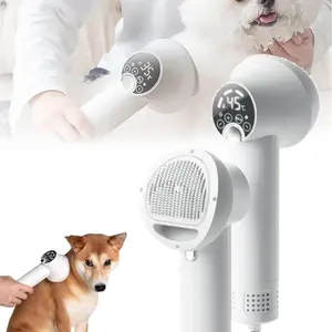Low Noise Pet Hair Dryer with Slicker Brush, 2 in1 Steam Brush for Dogs, Dog Blower Grooming Dryer, Dog Cat Dryer for Pet Grooming (white)