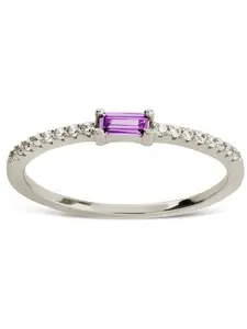Sterling Silver Thin Amethyst CZ Stacking Birthstone Ring