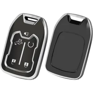 Car Key Fob Cover Compatible with GMC, Key Fob Case Shell Fits for Chevy Suburban Silverado GMC Sierra Terrain Acadia 1500 2500HD 3500HD Car Accessories Smart Remote Key Holder, Silver Black