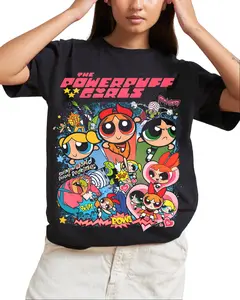 Powerpuff Girls Vintage T-shirt, Aesthetic Graphic Tee Tshirts, Cute Retro Cartoon, Baddie Bubblegum Girl, Top Womenswear Streetwear Y2k Oversize Sweatshirt