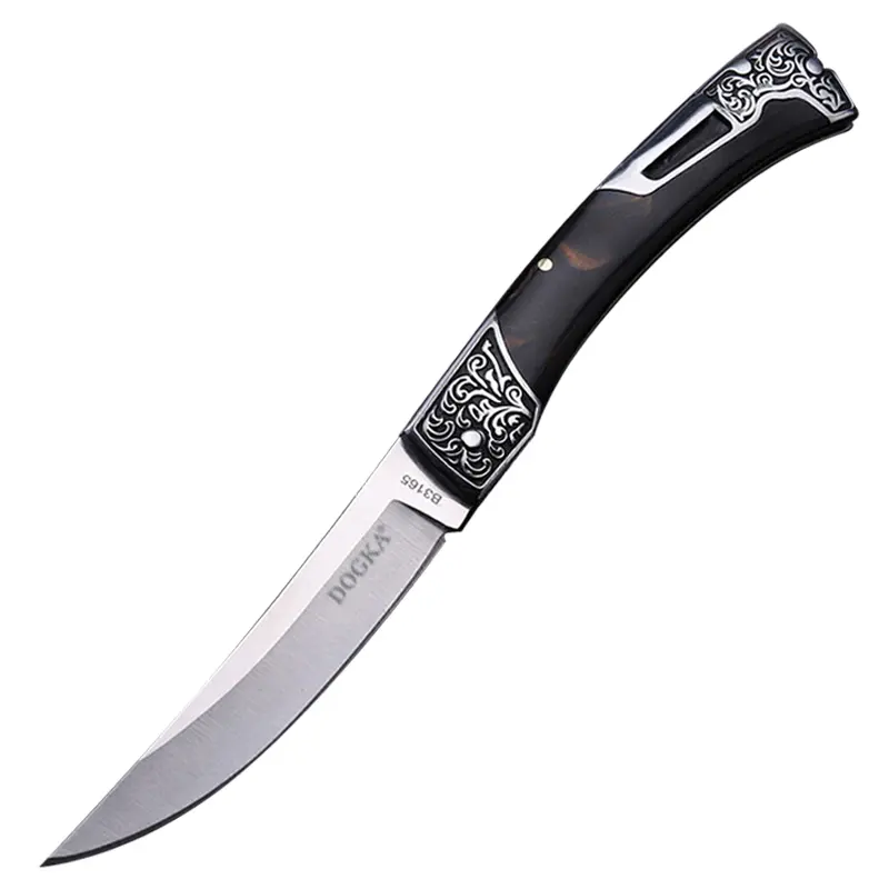 Kitchen fruit knife, vegetable knife, polished black wooden handle, 3D engraved EDC knife, suitable for camping and daily use, outdoor knife, elegant handle design, exquisite blade craftsmanship, Valentine's Day gift.