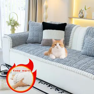 1 Pc Solid Color Plush Sofa Cushion Cover,Thick Non-Slip Couch Protector Pad,Washable Boho Fuzzy Sofa Mat, Pet-Friendly Scratch Resistant Furniture Protector, Soft Sofa Protector,for Armchair,Loveseat, Sectional,Recliner & 2/3/4-Seater Sofas, Room Decor
