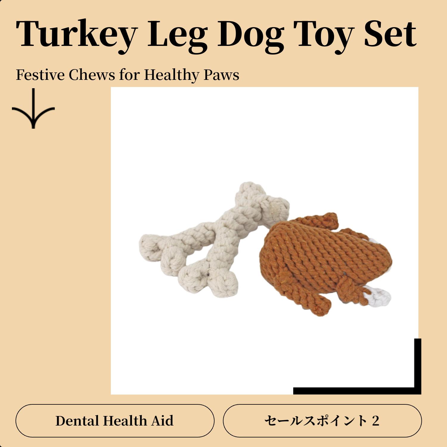 Midlee Thanksgiving Meal Rope Dog Toy Set - Turkey Leg & Wishbone Festive Chew Dental Toys for All Sizes Premium Cotton