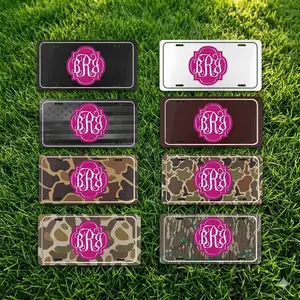 Personalized Pink Monogram License Plate, Camo Car Tag for Women, Custom Initial Auto Plate, Girly Hunting Truck Tag, Monogram Vehicle Accessory Gift for Her