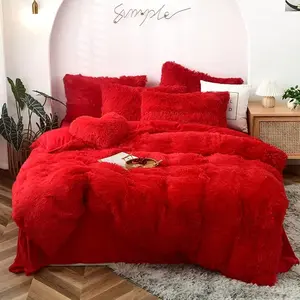 Soft Fluffy Fleece Duvet Cover Set, 4 Pieces (1 Duvet Cover + 1 Heart Pillow + 2 Pillow Shams), Warm Winter Bedding Upgrade