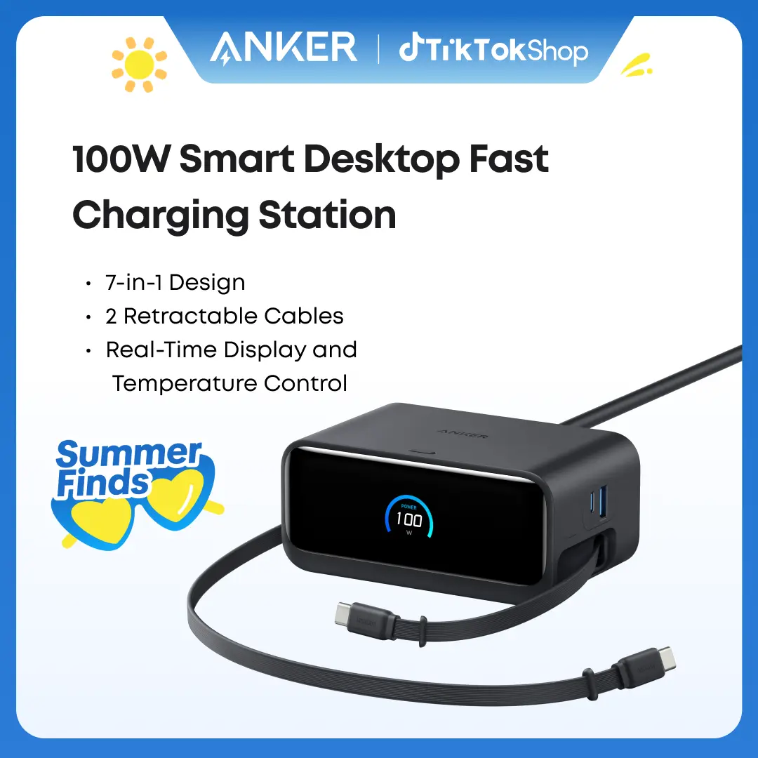 【Nano Charging Station】Anker Charging Station, 100W 7-in-1 3 USB-C 3 AC 1 USB-A with 2.3ft InstaCord for iPhone MacBook & More,summerwins,FathersDayGift