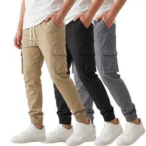 Men's 3-Pcs Cargo Jogger Pants - Cuffed, Drawstring Elastic Waist, Multi-Pocket Utility Fabric, Lightweight Loose Fit Menswear, Street Style Daily Outdoor Casual Bottoms for Teens hombre para