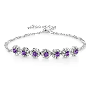 Gem Stone King 925 Sterling Silver Purple Amethyst Tennis Bracelet For Women (1.96 Cttw, Gemstone February Birthstone, 7 Inch with 2 Inch Extender)