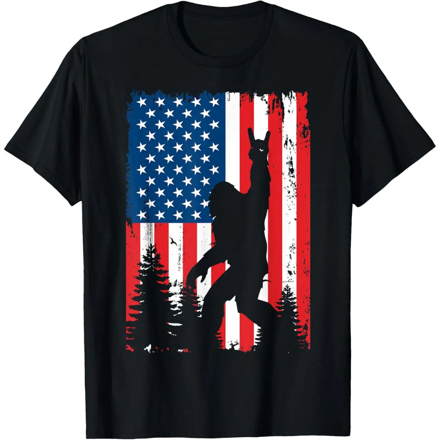 Bigfoot 4th of July Vintage American USA Flag Sasquatch T-Shirt Pure Cotton Graphic Tees Menswear Top: Gifts for Men & Women