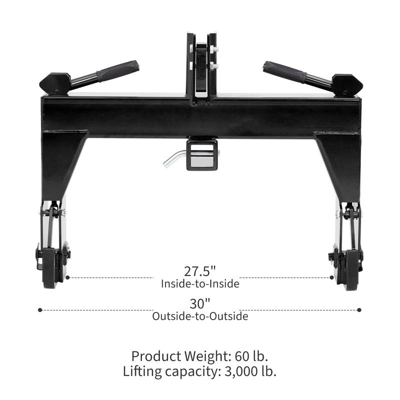 3 Point Quick Hitch with 2" Receiver Hitch, Adaptation to Category 1, 3000LBS Lift Capacity, 5 Level Adjustable Bolt &Reinforcing Rib Design,Black