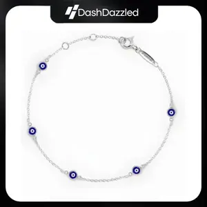 Dash Dazzled Turkish Evil Eye Charm Bracelet • Nazar Blue Stacking Bracelet • Sterling Silver Friendship Jewelry