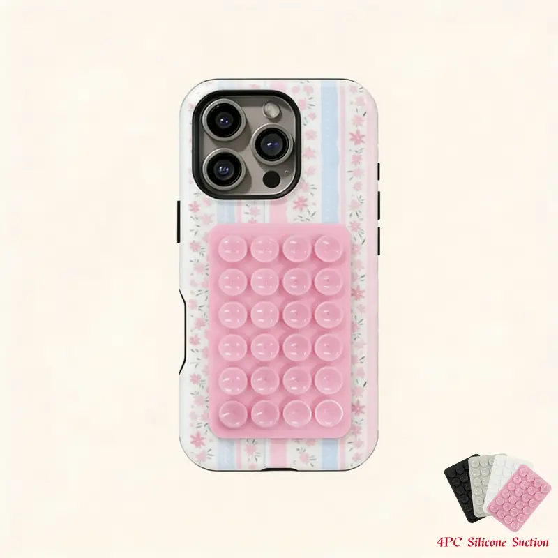 4PC Silicone Suction Smartphone & Cellphone Case - Aesthetic Fancy Flowers Cover, Easy Installation, Coquette Teen Girl Gift, Handheld Device Protection Accessory, Compatible With iPhone 17 Pro Max,16,16 Plus,15,14,13,12,11,Pro Max