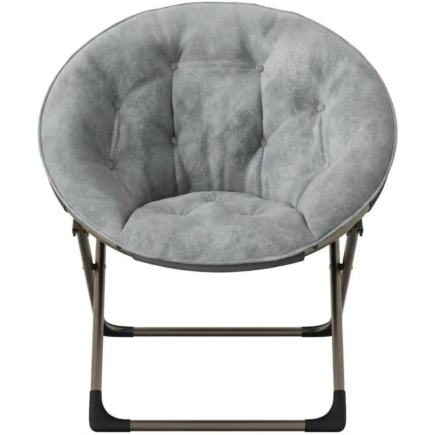 GARVEE Faux Fur Saucer Chair, Foldable Moon Chair for Bedroom, Comfy Lounge Chair with Gold Metal Frame and Flower Design, Grey Plush Accent Chair for Living Room, Dorm, Kids & Adults,Grey