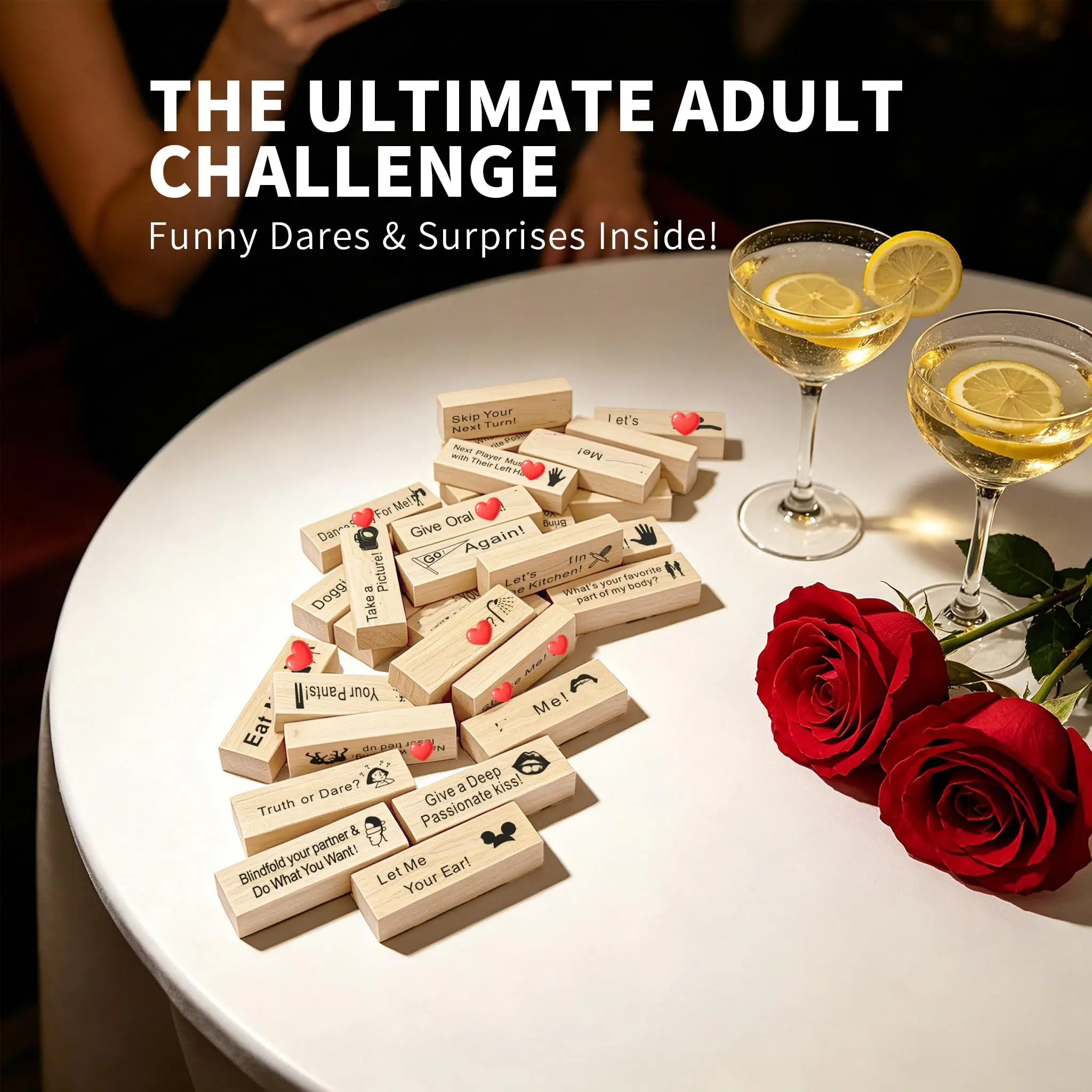 Naughty Tumbling Tower Wooden Stacking Blocks, Adult Truth or Dare Spicy Challenge Game, Couple Interactive Activity, Date Night Game, Romantic Gift for Her, Anniversary Gift, Adult Game Night Toy for Grownups