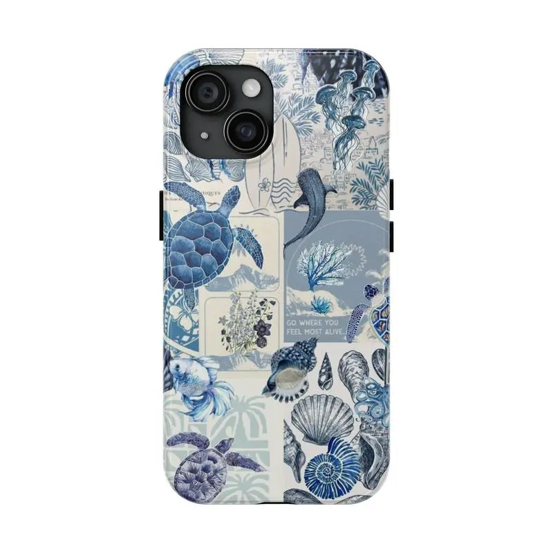 Blue Ocean Coquette Phone Case |   Blue Marine Aesthetic Phone Cover Compatible with iPhone 17, 16, 15, 14, 13, 12, 11 Pro Max Pro Plus, and Samsung Galaxy S25, S24, S23 Ultra |   Cute Sea Creature, Preppy Girly Shockproof Case tuff  phone  cases