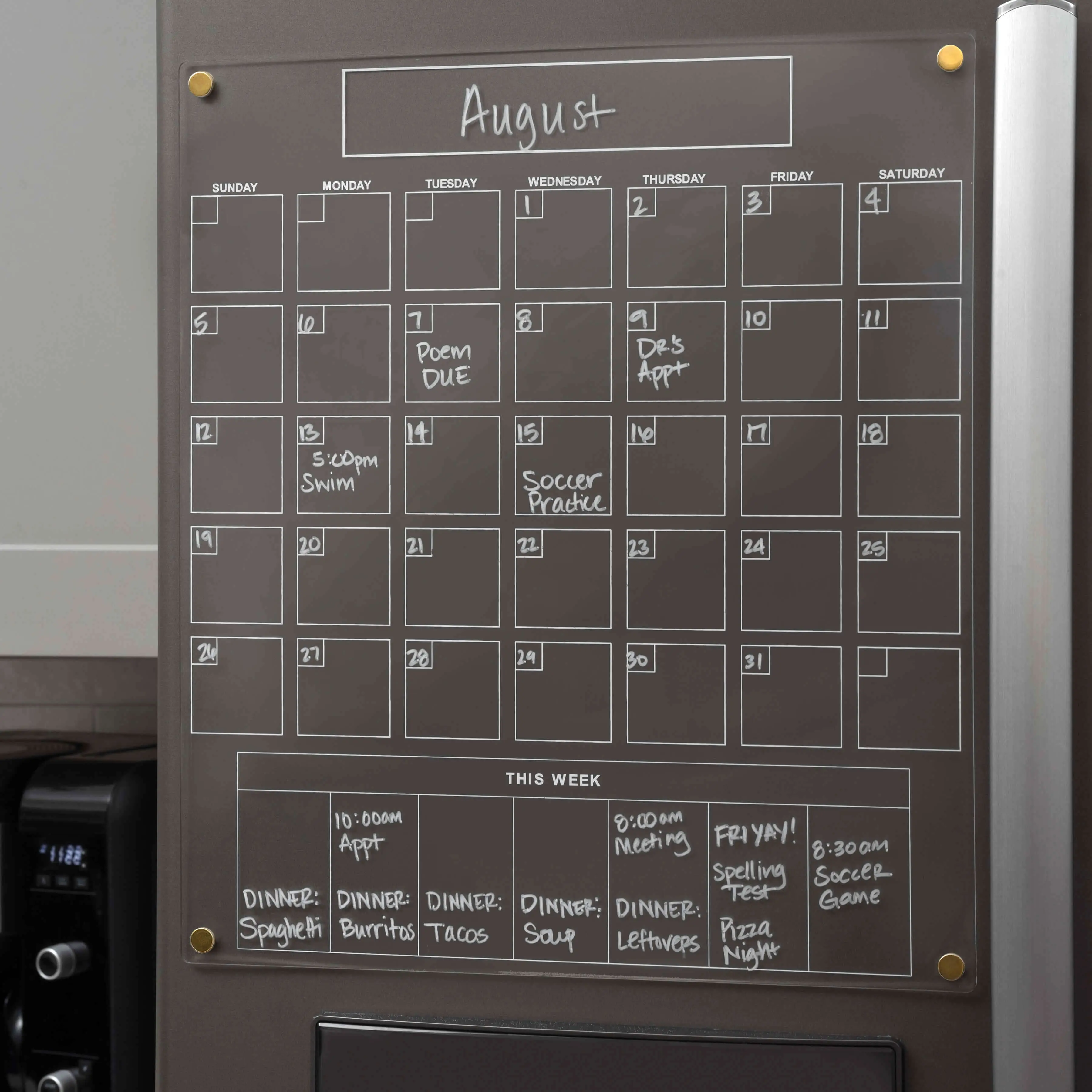 Acrylic Calendar for Fridge w/ Monthly Grid & Weekly Section
