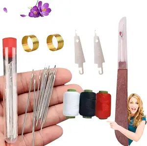 34/36 Pcs Big Eye Steel Needles & Thread Set, Hand Repair Tools Portable DIY Hand Made Craft Set Sewing Working Kit for Beginners, Professional DIY Lovers, Gift for Mom, Grandma, Adults