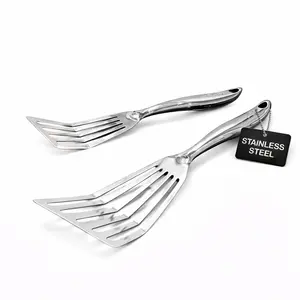 Premium Stainless Steel Fish Spatula Set (2-Pack), Slotted Metal Turner with Ergonomic Handle, Mirror Polished, Ideal for Fish, Eggs & Delicate Foods