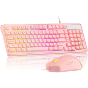 Creamy Keyboard and  Combo, GK980 Wired RGB Backlit Keyboard and  Gaming  Combo,PC Keyboard and Adjustable Sensitivity  for PC/loptop/