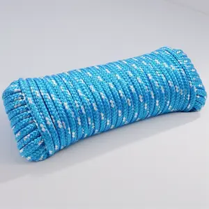 Diamond Braided Polypropylene Rope, 16‑Strand Lightweight Floating Utility Rope for Camping, Marine, Flag Pole, Indoor & Outdoor Use (Blue/White, 1/4" X 35FT)