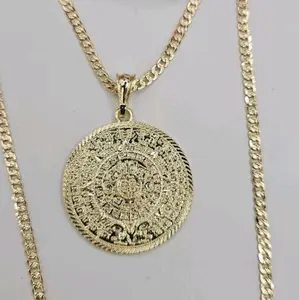 Aztec Calendar necklace cuban link chain gold-plated