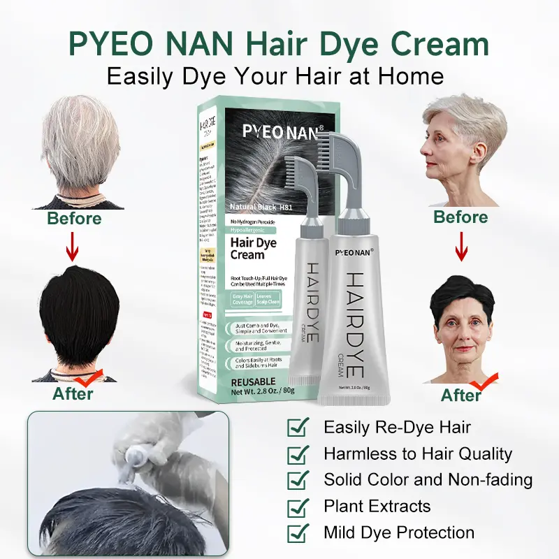 PYEONAN Unisex Hair Dye Comb, Hypoallergenic, Natural Plant Extract Without Bleaching, Instant 2 in 1 +Grey Hair Coverage and Haircare ,Grey Hair Turn to Black Color or  Drak Brown -Herbal Ingredients Hair Color 2.8Oz. /80g