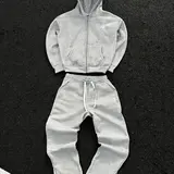 Vintage Y2K Streetwear Hip-Hop Zipper Design Loose Fit Sportswear Set, Casual Embroidered for Fall & Winter, Comfortable and Stylish, Casual Loose Tracksuit