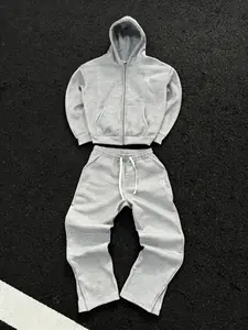 Vintage Y2K Streetwear Tracksuit Set Hip-Hop Zipper Design Loose Solid Color Sportswear Casual Embroidery Set, Unisex Fashion