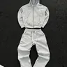 Vintage Y2K Streetwear Hip-Hop Zipper Design Loose Fit Sportswear Set, Casual Embroidered for Fall & Winter, Comfortable and Stylish, Casual Loose Tracksuit