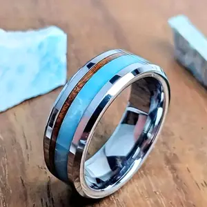 Vintage Silver Wood Grain Stainless Steel Ring with Groove - 1pc Jewelry for Men & Women - Anniversary Gift Fashion