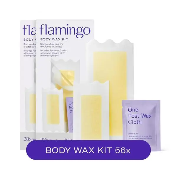 Flamingo Wax Strips for Body Hair Removal, Women's Body Wax Kit, Pack of 2- Contains 56 Body Wax Strips and 12 Post Wax Cloths
