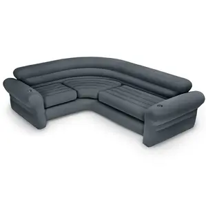 Intex Inflatable Corner Living Room Air Mattress Sectional Sofa Couch, Gray
