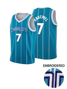 Men's Letter & Number Stitched Basketball Jersey, Casual Breathable Comfortable Sleeveless V Neck CHARLOTTE #7 Vest, Stylish Jersey, Basketball Team Uniform for Outdoor Training, Gym Apparel, Workout Top