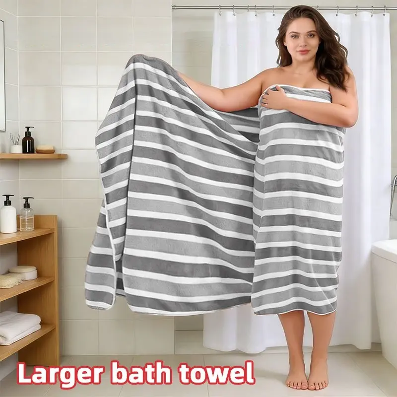 1pc Extra Large Striped Bath Towel (200X105Cm), Soft Plush Water Absorbent Towel for Shower, Beach, Travel, And Pool, Premium Bath Towels