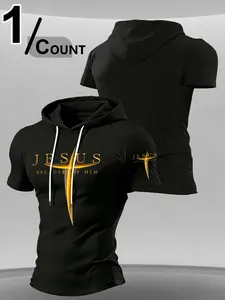 Casual Hooded Short Sleeve Top, Multicolor Street Style, Durable Screen Print, Perfect Summer Essential, Graphic Streetwear Clothing