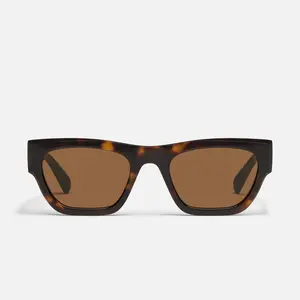 QUAY - NICE TRY Classic Narrow Square Cat Eye Sunglasses with Wide Temples & Beveled Brown Line Details Built-in Universal Nose Pads