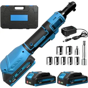 3/8" Electric Ratchet Wrench, 66FT-LBS (90N.m) Cordless Ratchet Wrench, 21V Power Ratchets with 2x 2.0A  & Charger, 7 Sockets, 1/4" Adapters and 3" Extension Bars,  VERSION