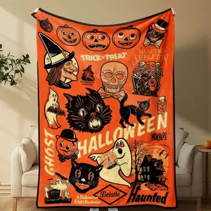 Free shopping Halloween Themed Blanket, Spooky Patterned Soft Warm Throw Blanket, Halloween Decor, Bedroom Bedding Blankets, Warm Napping Blanket for Home Office Travel Camping, Christmas Gifts, Christmas Decorations