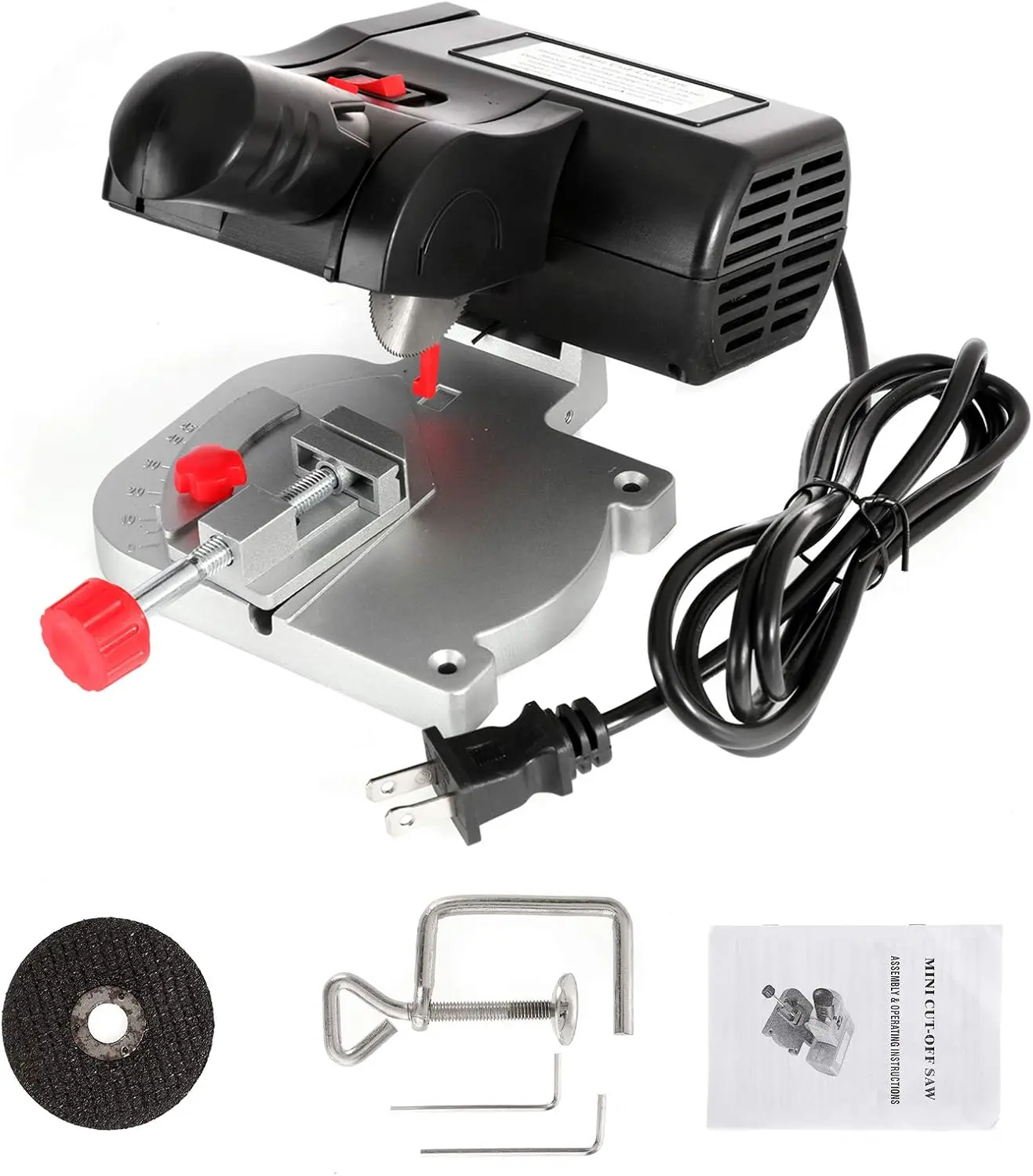 Mini Electric Miter Cut-Off Chop Table Saw, Benchtop Power Tool Accessory with Max 45° Angle Cut for DIY Crafts, Miniatures, Metal, Plastic, 1.5kg (3.3 lbs), 10*5.5*6 in, 4000-10000r/min