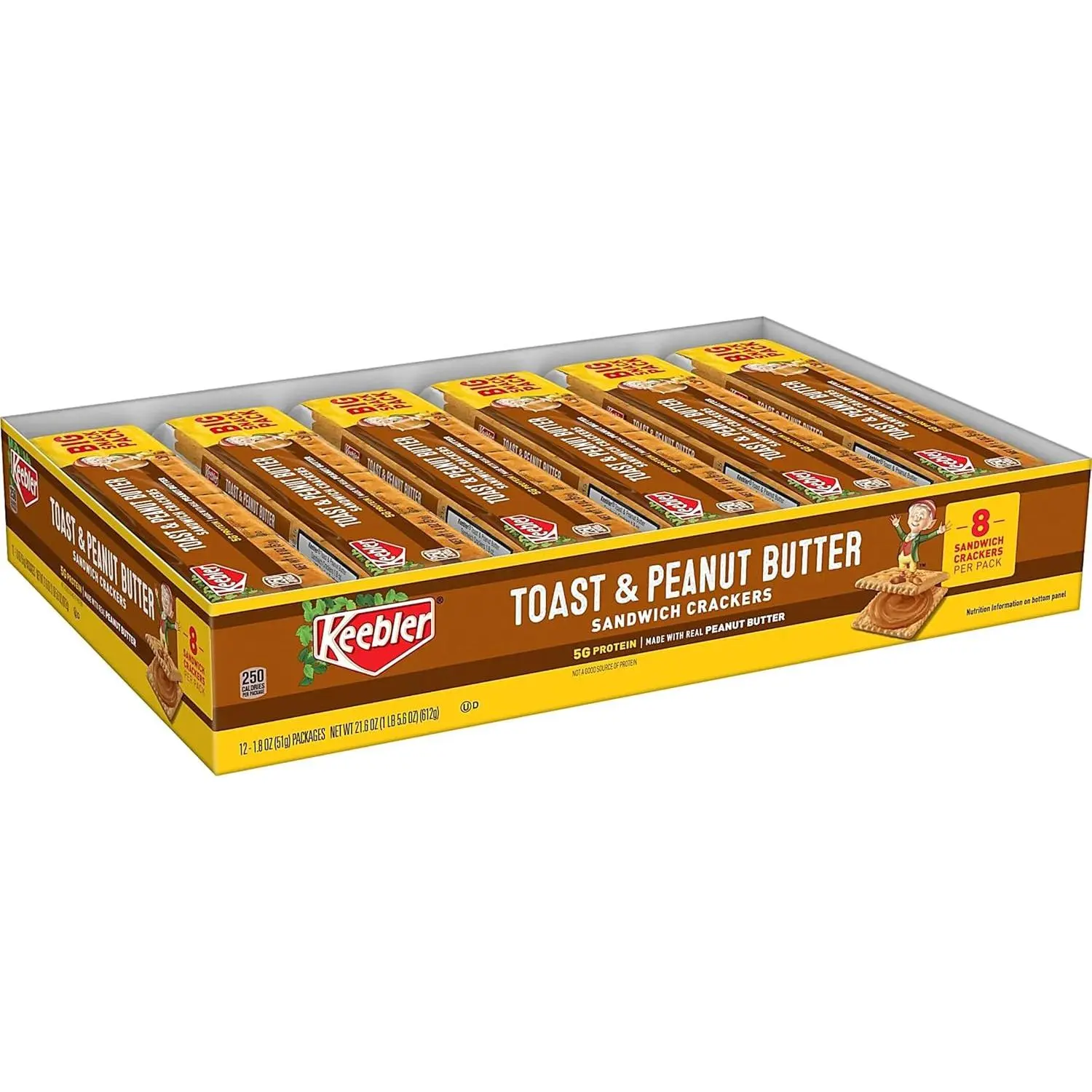 Keebler Baked Toast & Peanut Butter Sandwich Crackers Cookie Combo Snack Pack, 1.8 Oz, 12-Pack - Savory Biscuit Snacks for Adults