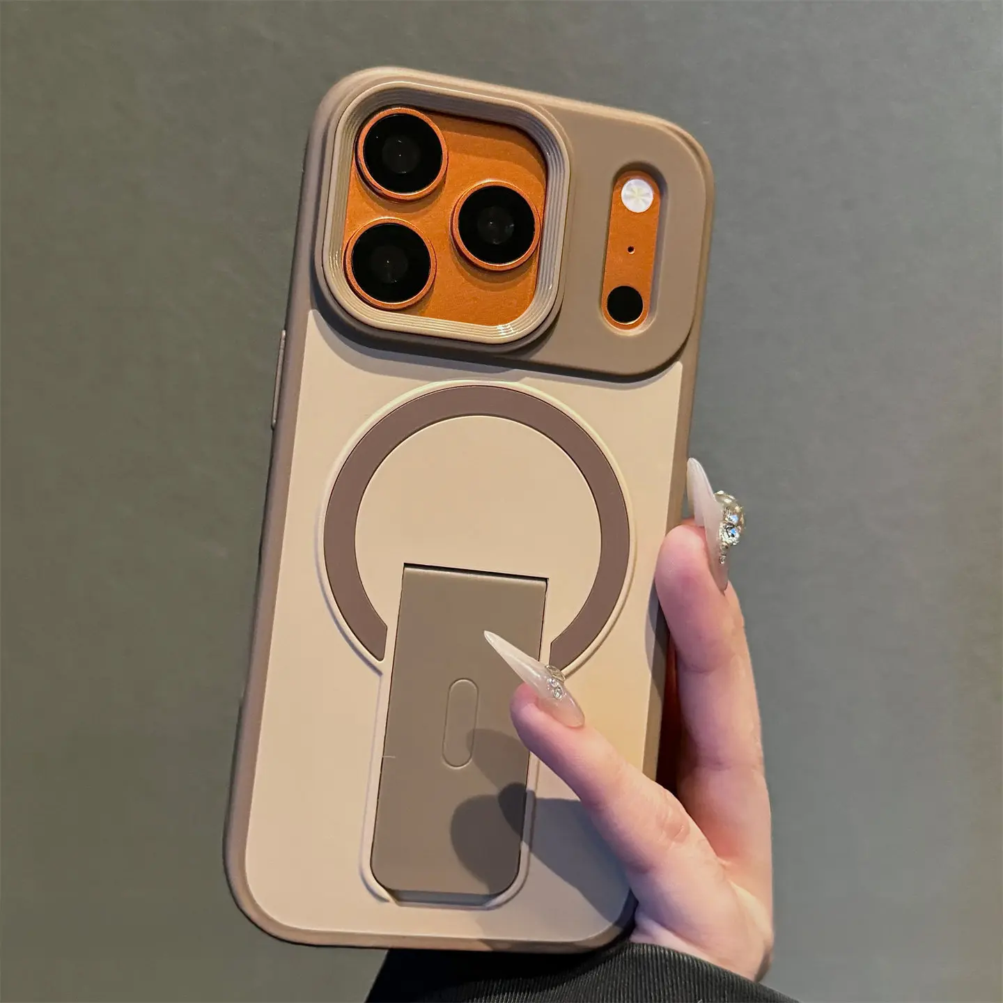 Magnetic Metal Smartphone Case with Hidden Kickstand, MagSafe-Compatible, Heavy-Duty Shockproof Protective Cover with Camera Protection, Slim Fit Cellphone Accessories for iPhone 17/16/15/14/13/12/11 Pro Max Plus Air 16E 17E (Handheld Use Supported)