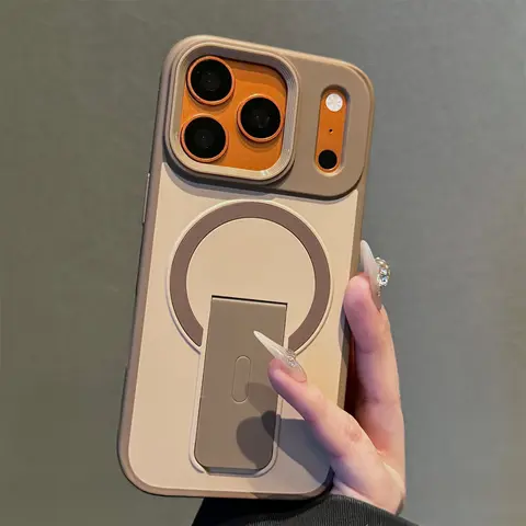 Magnetic Metal Cellphone Cover, MagSafe-Compatible Military-Grade TPU-PC Drop-Absorbing Protective Case with Hidden Kickstand, Camera Protection, Slim Wireless-Charging Friendly for iPhone 11/12/13/14/15/16/17/18 Pro Max Plus Air 16E 17E Handheld Devices