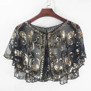 Plus Size Glitter Shoulder Wrap Sequin Mesh Bolero Jacket Women's Summer Fashion Sun Protection Short Shrug for Evening Party Beach