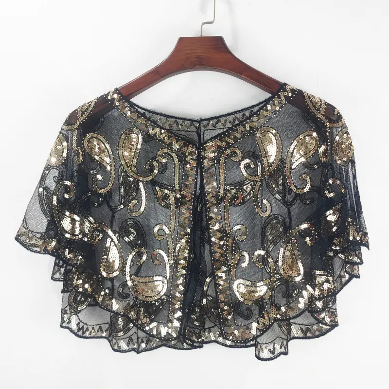 beaded bolero jackets for evening dresses WOMLAYOUT Women's Evening Shrug Sequin Beaded Open Front Wedding Cocktail Formal Bolero Small Black at Amazon Women's Clothing store