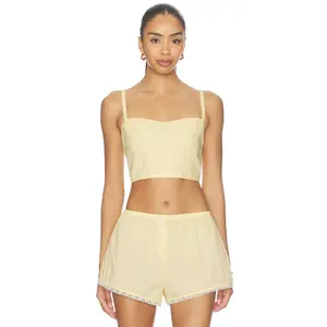 Good American Poplin Buster Cami Top in Butterbeam Stripe