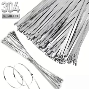 Metal Zip Ties 9.8/11.8/13.8 inch 100pcs 304 Stainless Steel Zip Ties Heavy Duty Multi-Purpose Self-Locking Cable Ties for Machinery, Vehicles, Exhaust Wrap, Farms, Pipes, Roofs, Cables, and Outdoor Fence